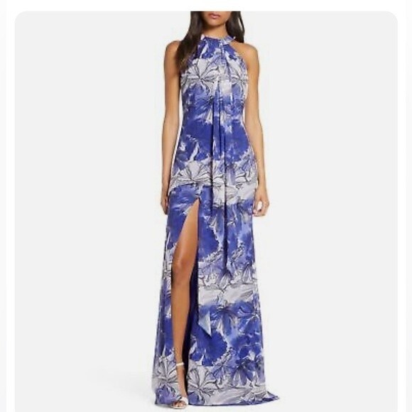 Badgley Mischka by Mark And James Floral Print Drape Front Maxi Dress 4 NWOT
